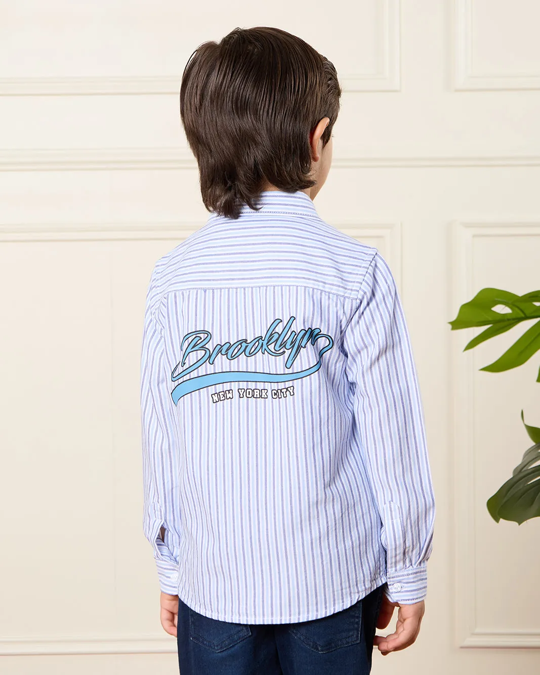 Boys White And Blue Striped Shirt Set (2 Piece) sold by Redtag product image thumbnail 4
