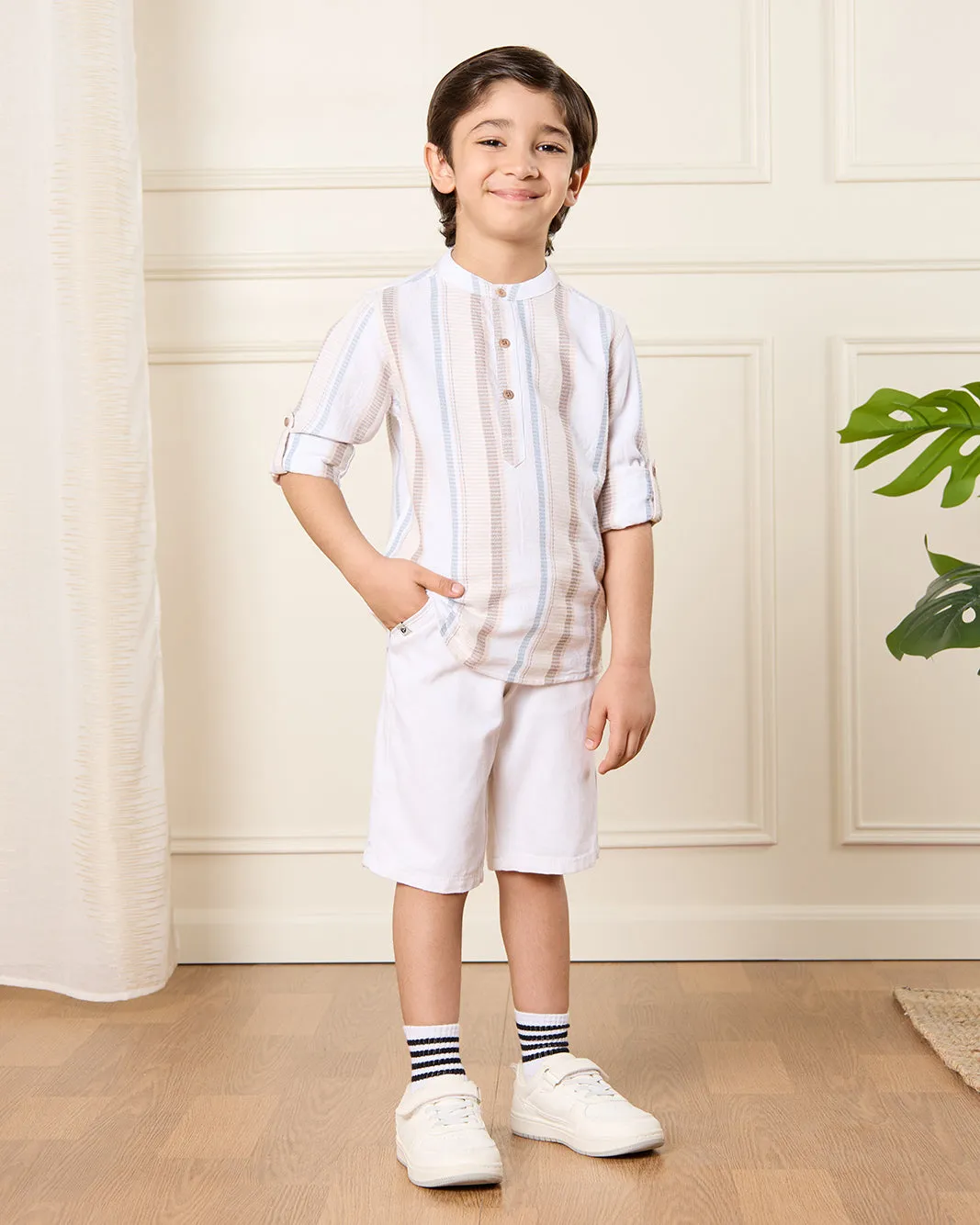 Boys White Mandarin Collar Kurta Shirt sold by Redtag product image thumbnail 2