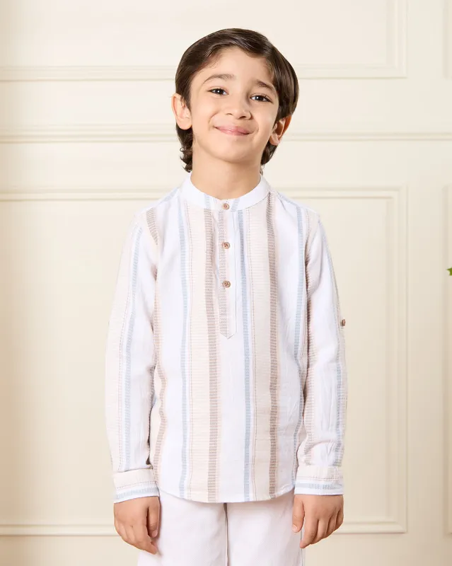 Boys White Mandarin Collar Kurta Shirt sold by Redtag