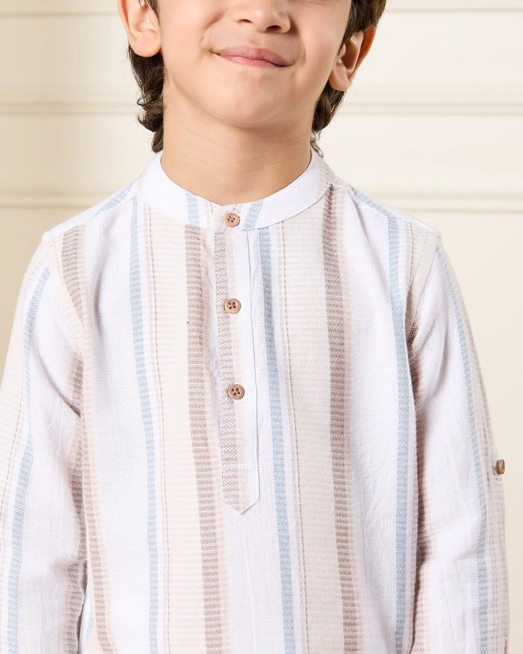 Boys White Mandarin Collar Kurta Shirt sold by Redtag product image thumbnail 4
