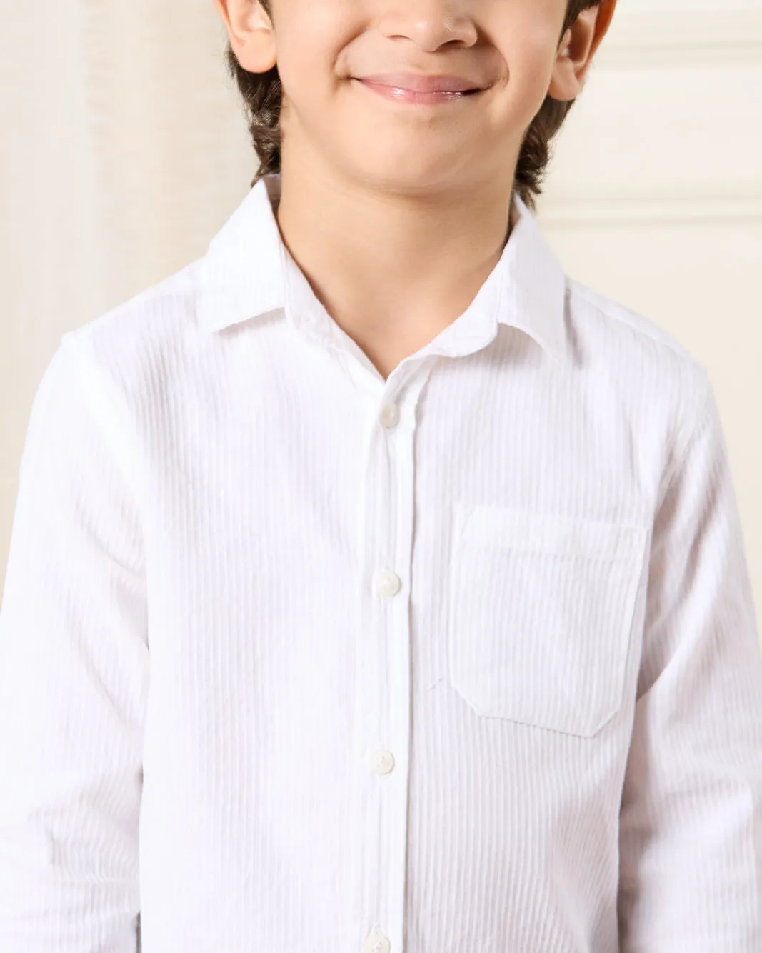 Boys Cream Dobby Long Sleeve Shirt sold by Redtag product image thumbnail 4