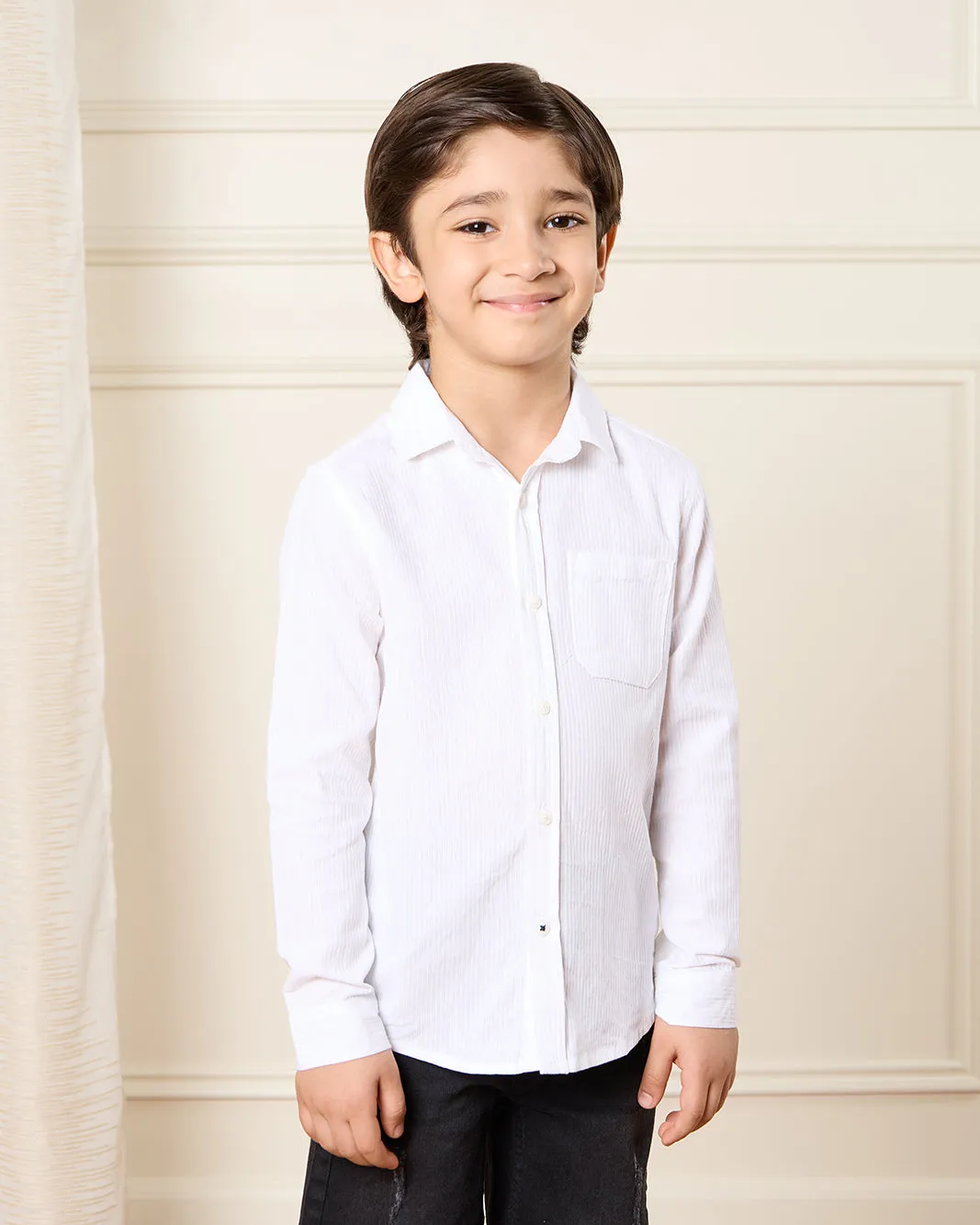 Boys Cream Dobby Long Sleeve Shirt sold by Redtag