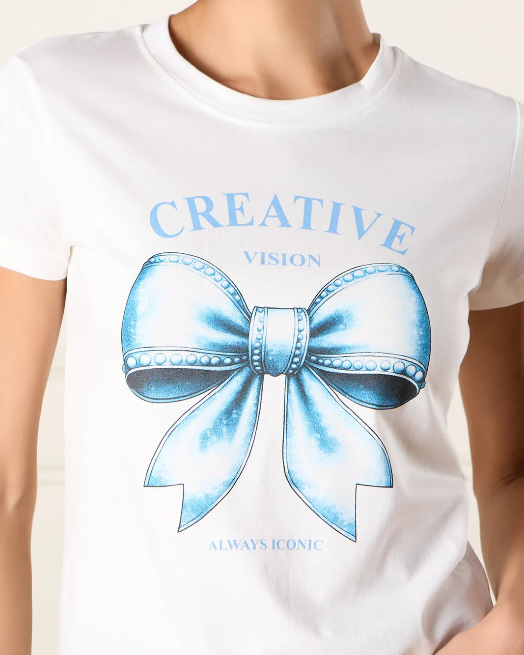 Women White Ribbon Print T-Shirt sold by Redtag product image thumbnail 4