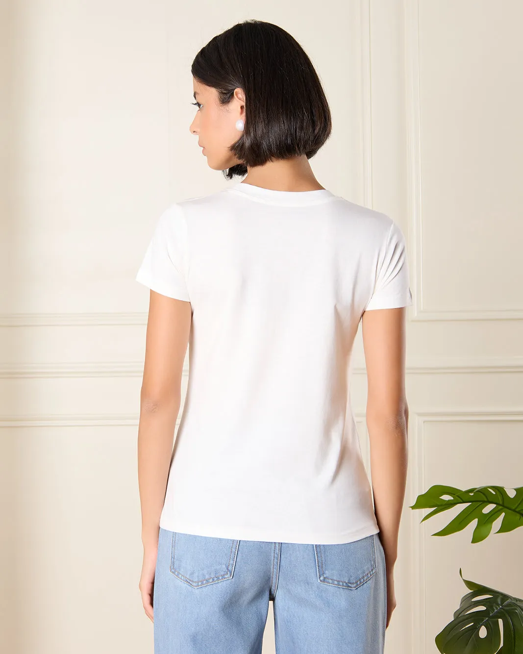 Women White Ribbon Print T-Shirt sold by Redtag product image thumbnail 3