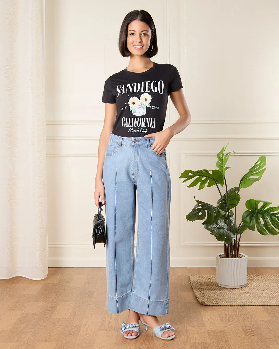 Women Black California Print T-Shirt sold by Redtag product image thumbnail 2