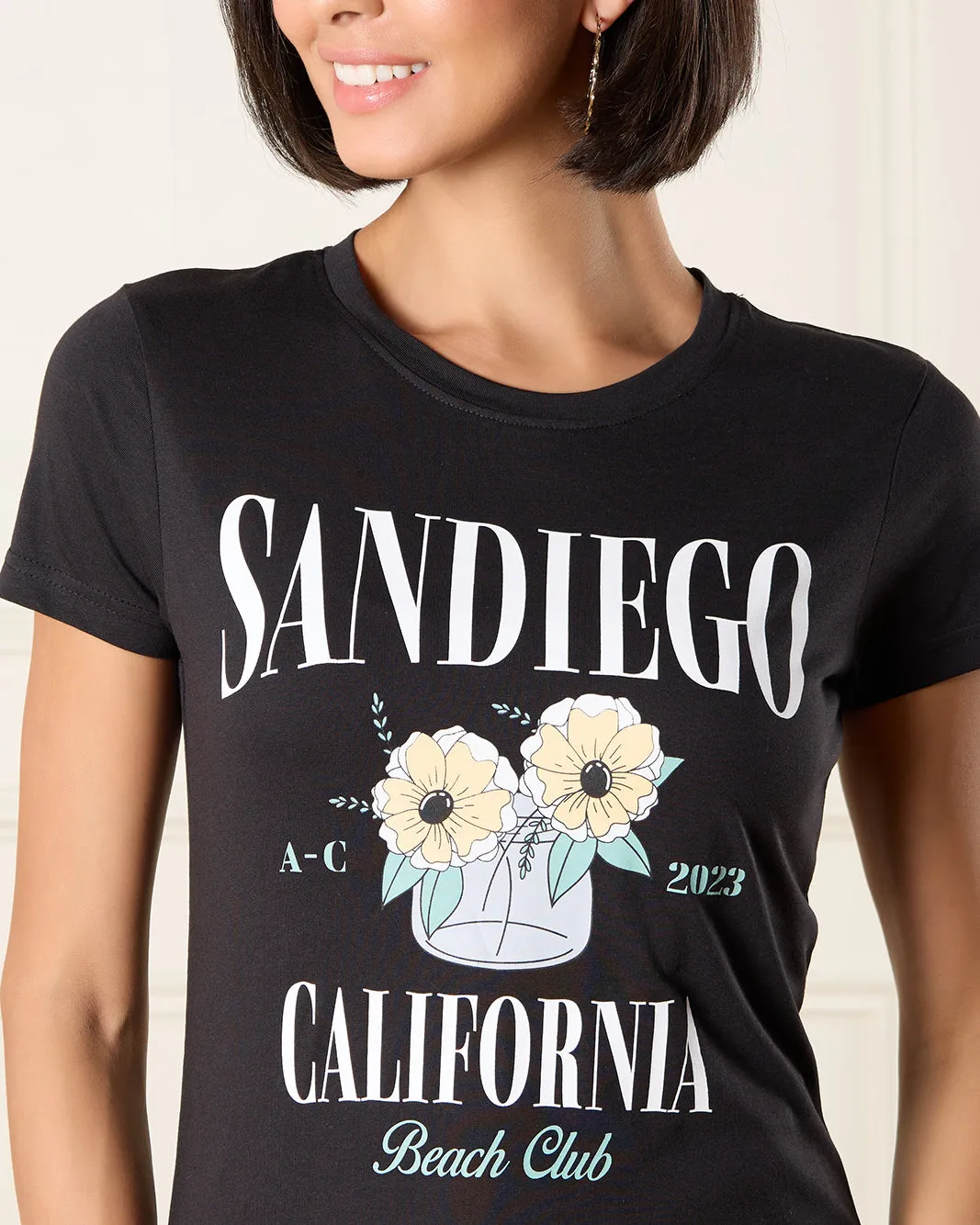 Women Black California Print T-Shirt sold by Redtag product image thumbnail 4