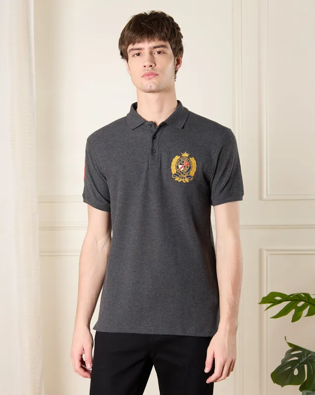 Men Charcoal Badge Polo Shirt sold by Redtag