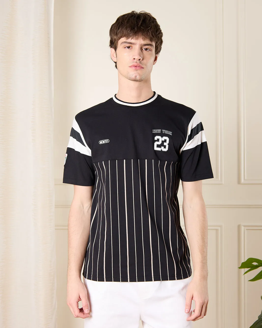 Men Black Baseball T-Shirt sold by Redtag