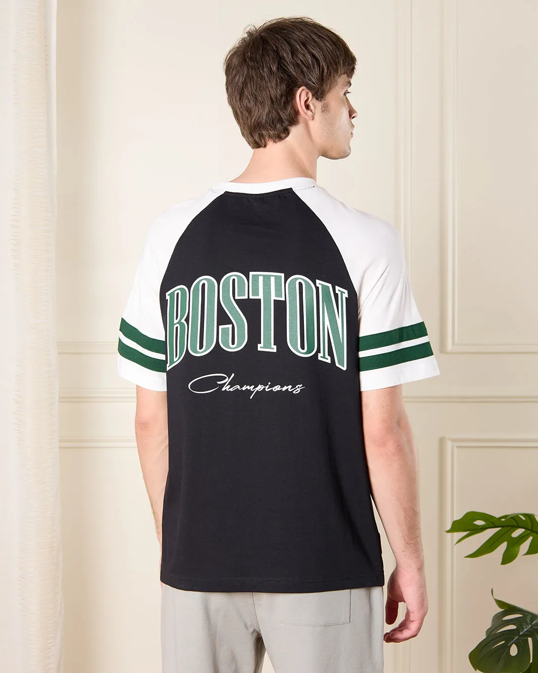 Men White And Black Boston Print T-Shirt sold by Redtag product image thumbnail 3