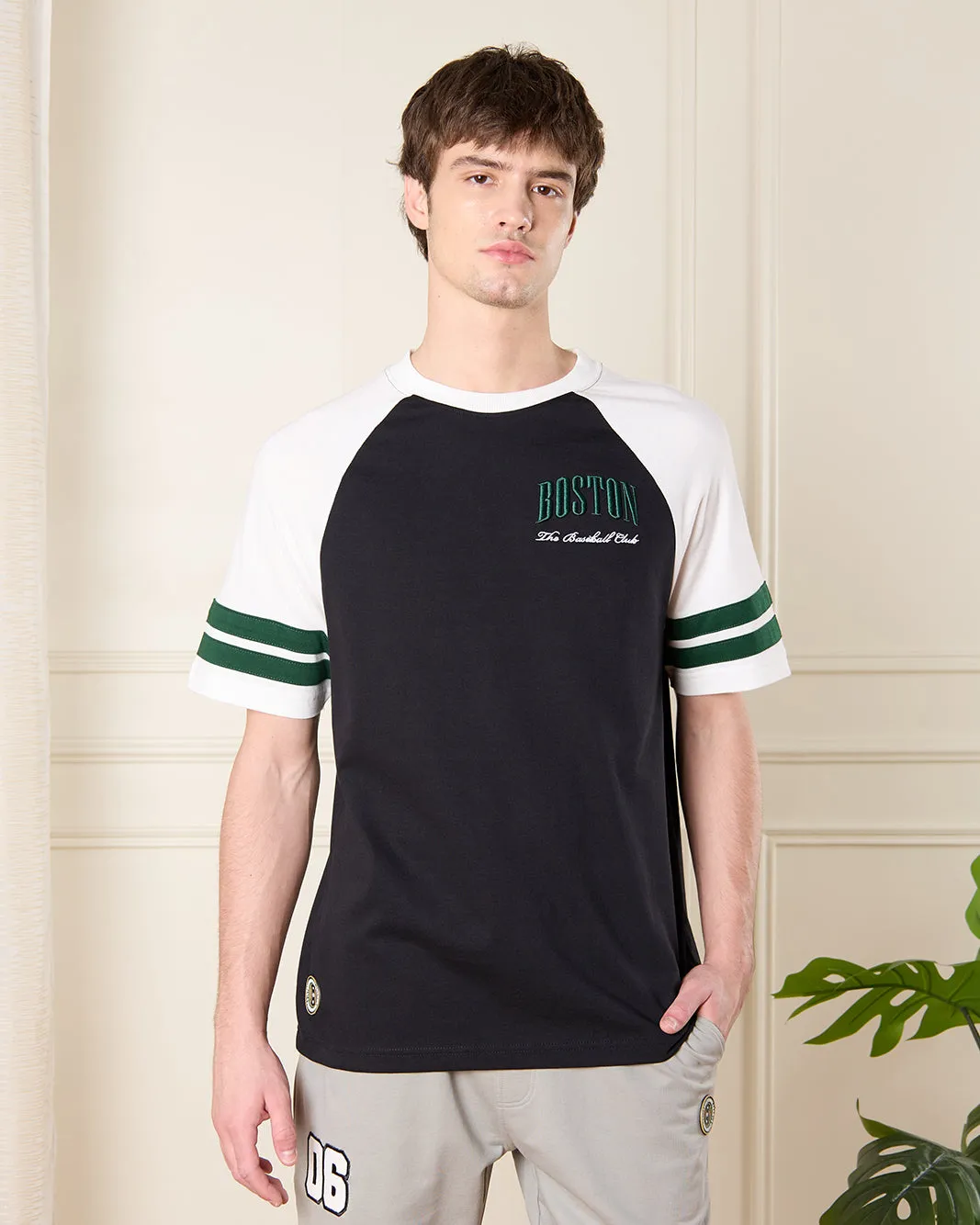 Men White And Black Boston Print T-Shirt sold by Redtag