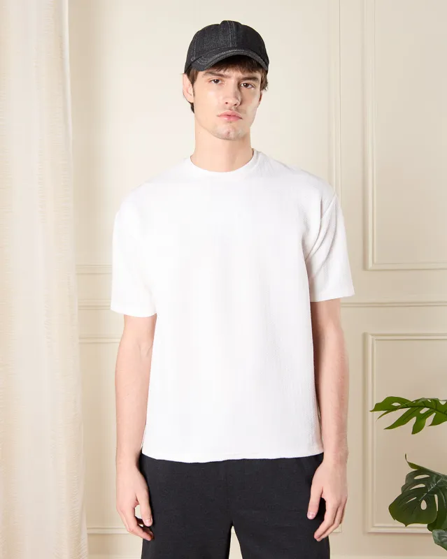 Men White Jacquard T-Shirt sold by Redtag