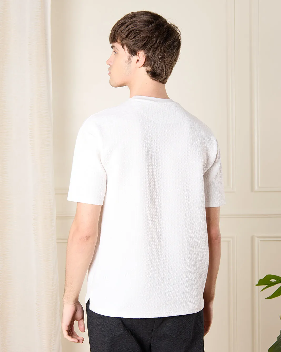 Men White Jacquard T-Shirt sold by Redtag product image thumbnail 3