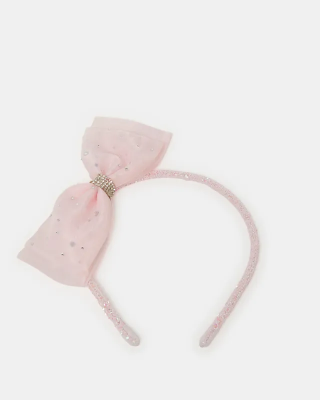 Girls Pink Bow Headband sold by Redtag