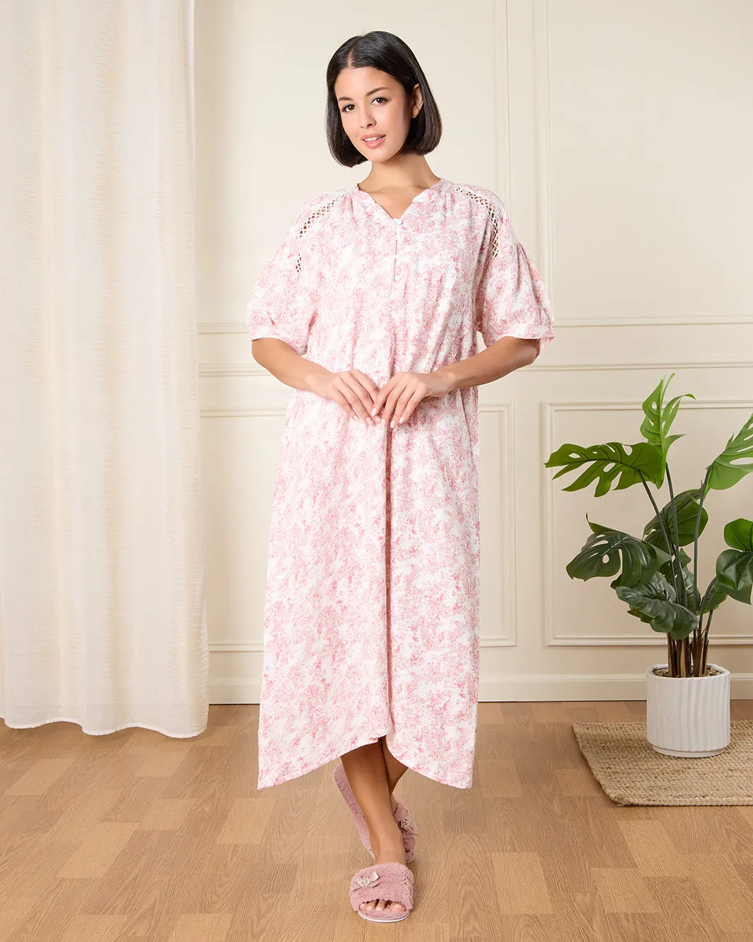 Women Pink Print Nightgown With Chest Trimming sold by Redtag product image thumbnail 4
