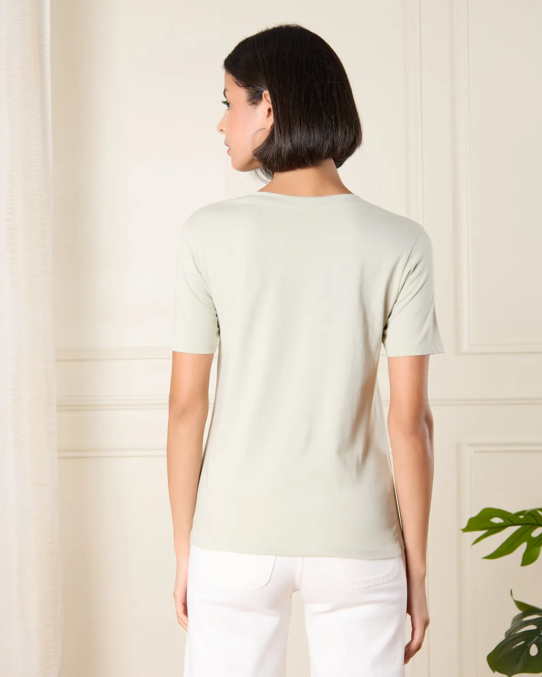 Women Green Crew Neck Basic T-Shirt sold by Redtag product image thumbnail 3