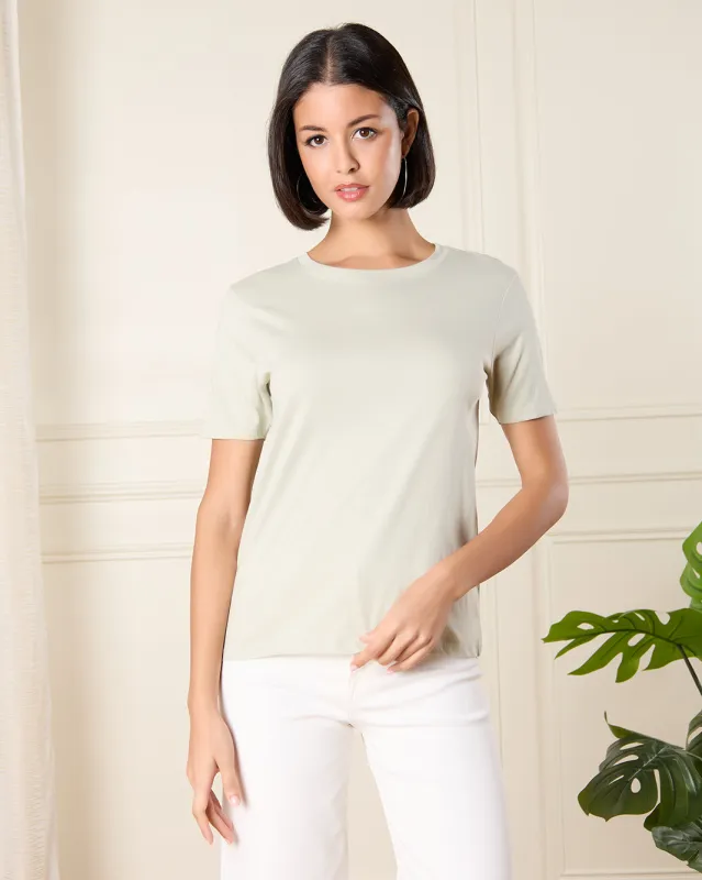 Women Green Crew Neck Basic T-Shirt sold by Redtag