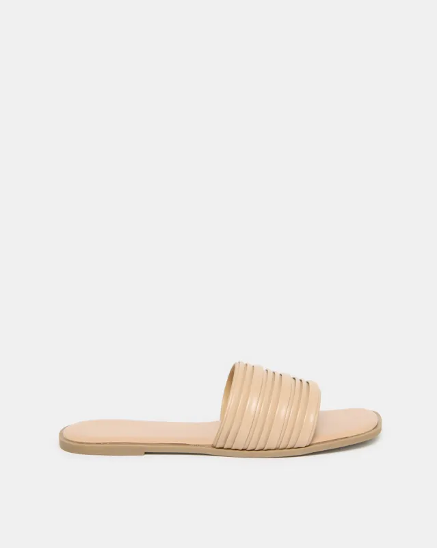 Women Beige Strap Overlay Textured Mule sold by Redtag