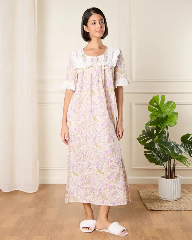 Women White And Pink Printed Nightgown sold by Redtag