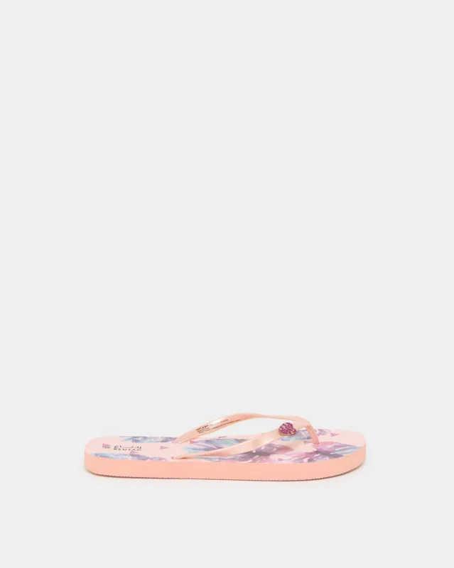 Women Pink Leaf Printed Flip Flop sold by Redtag