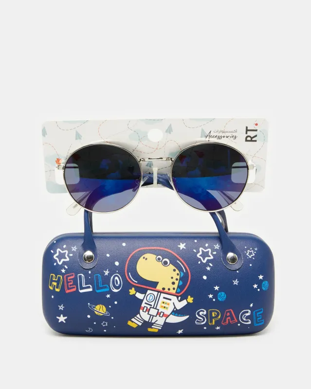 Boys Navy Round Sunglasses With Printed Case sold by Redtag