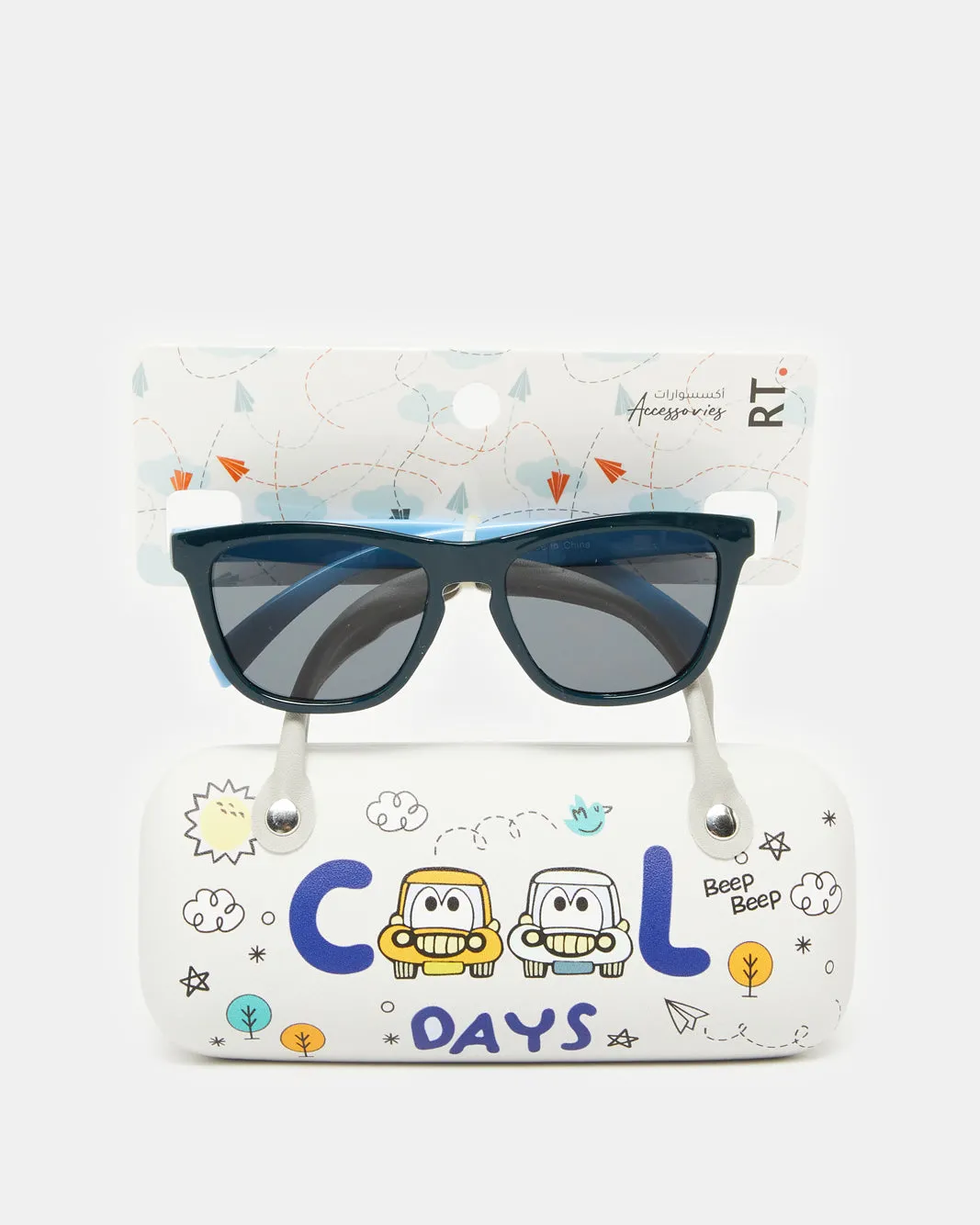 Boys White Wayfarer Sunglasses With Printed Case (2 Piece) sold by Redtag