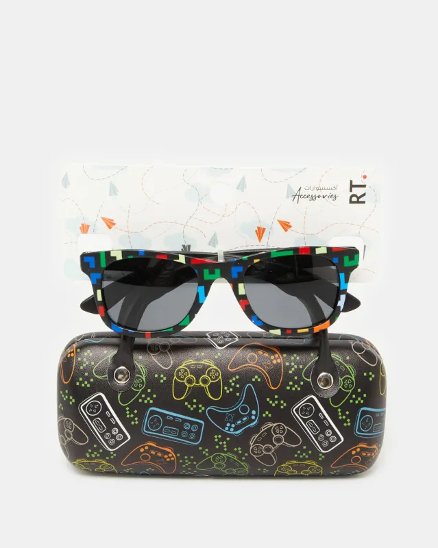 Boys Black Wayfarer Sunglasses With Printed Case (2 Piece) sold by Redtag