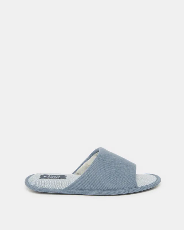 Men Blue Embossed Slippers sold by Redtag