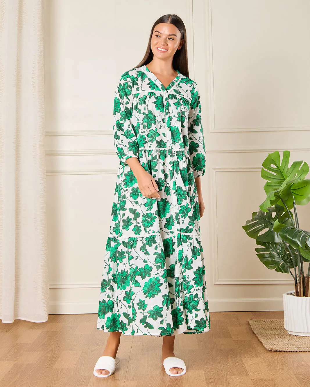 Women White And Green Printed Nightgown sold by Redtag