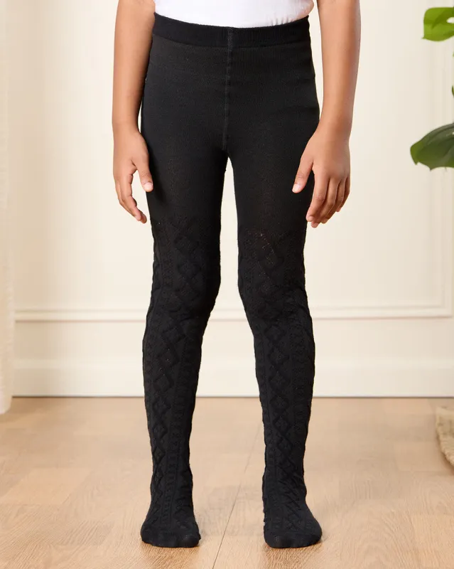 Girls Black Solid Tights sold by Redtag
