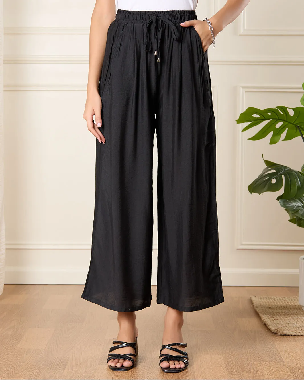 Women Black Wide Leg Trousers sold by Redtag