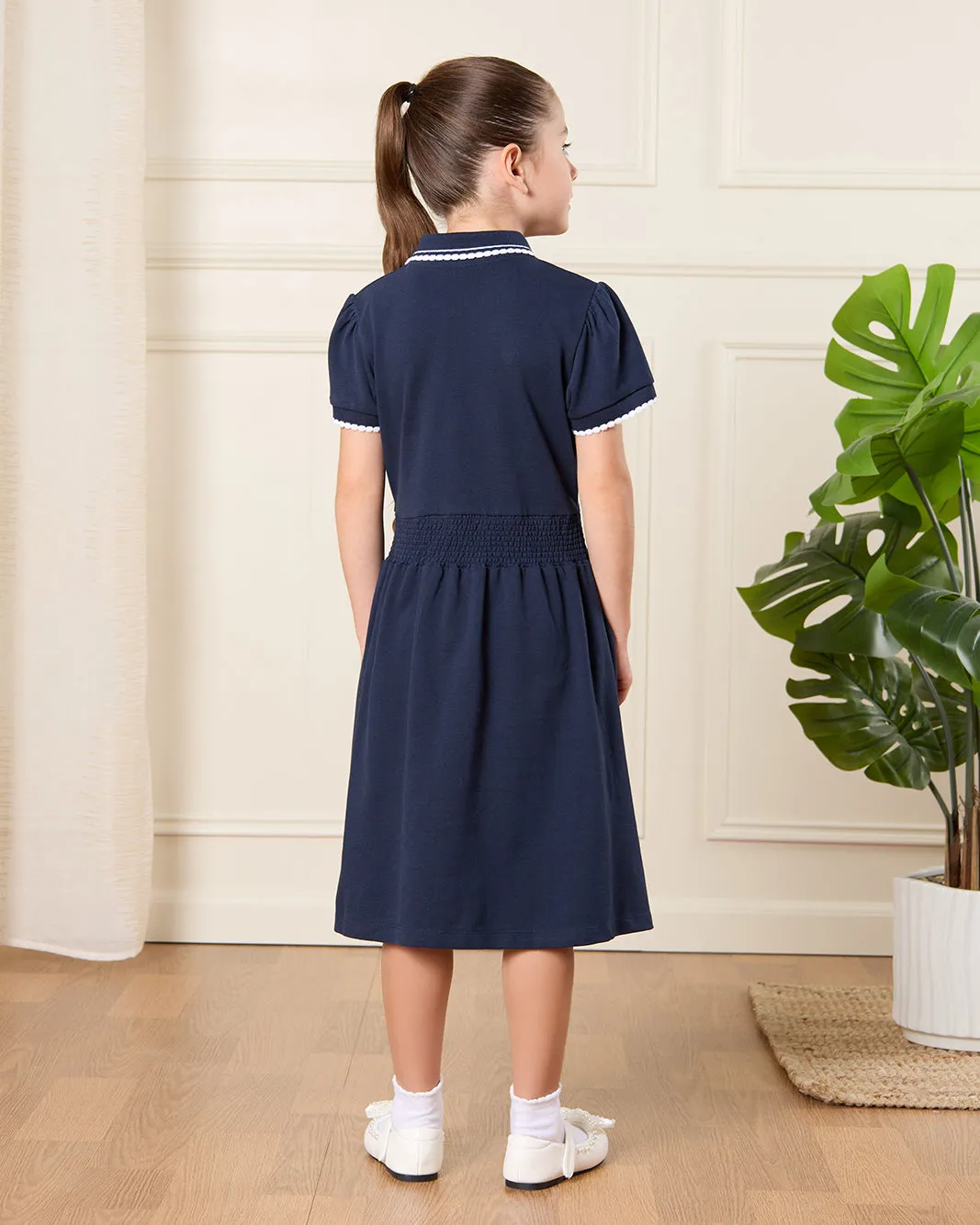 Girls Navy Embellished Pique Polo Dress sold by Redtag product image thumbnail 3