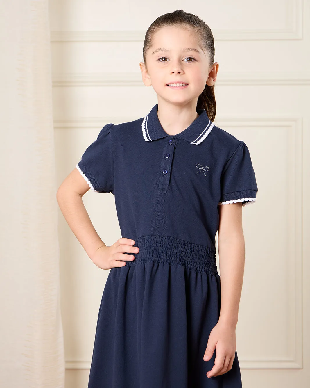Girls Navy Embellished Pique Polo Dress sold by Redtag product image thumbnail 2