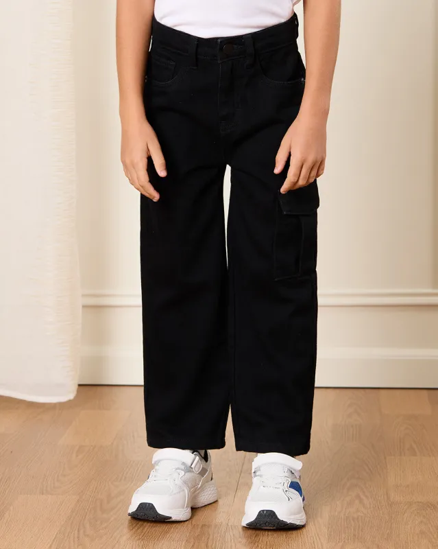 Boys Black Side Cargo Pocket Straight Fit Jeans sold by Redtag