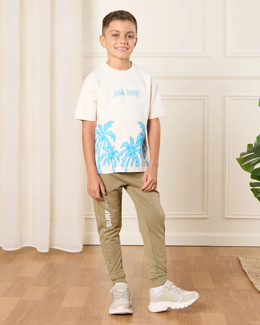 Boys Cream Palm Printed T-Shirt sold by Redtag product image thumbnail 2