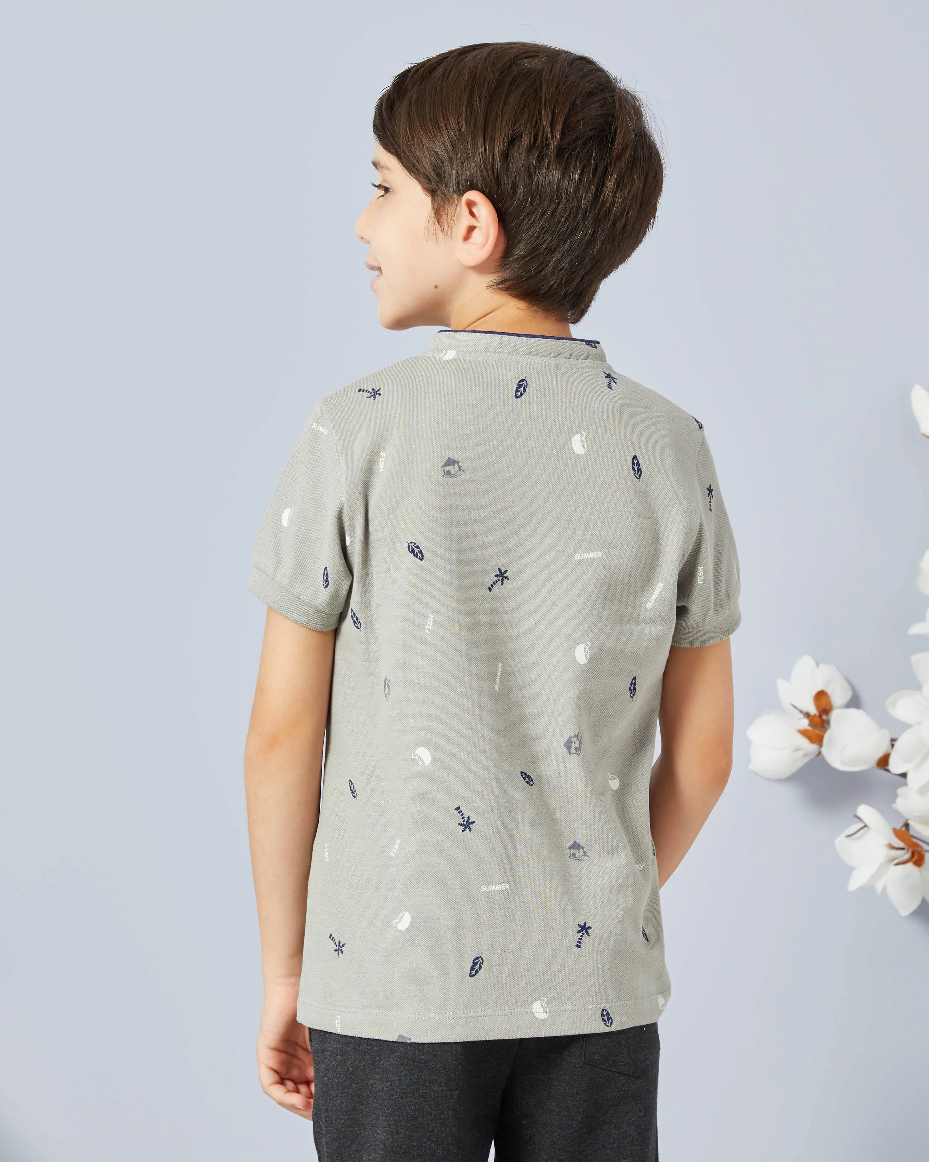Boys Grey Skate Printed Mandarin Collar Shirt sold by Redtag product image thumbnail 3