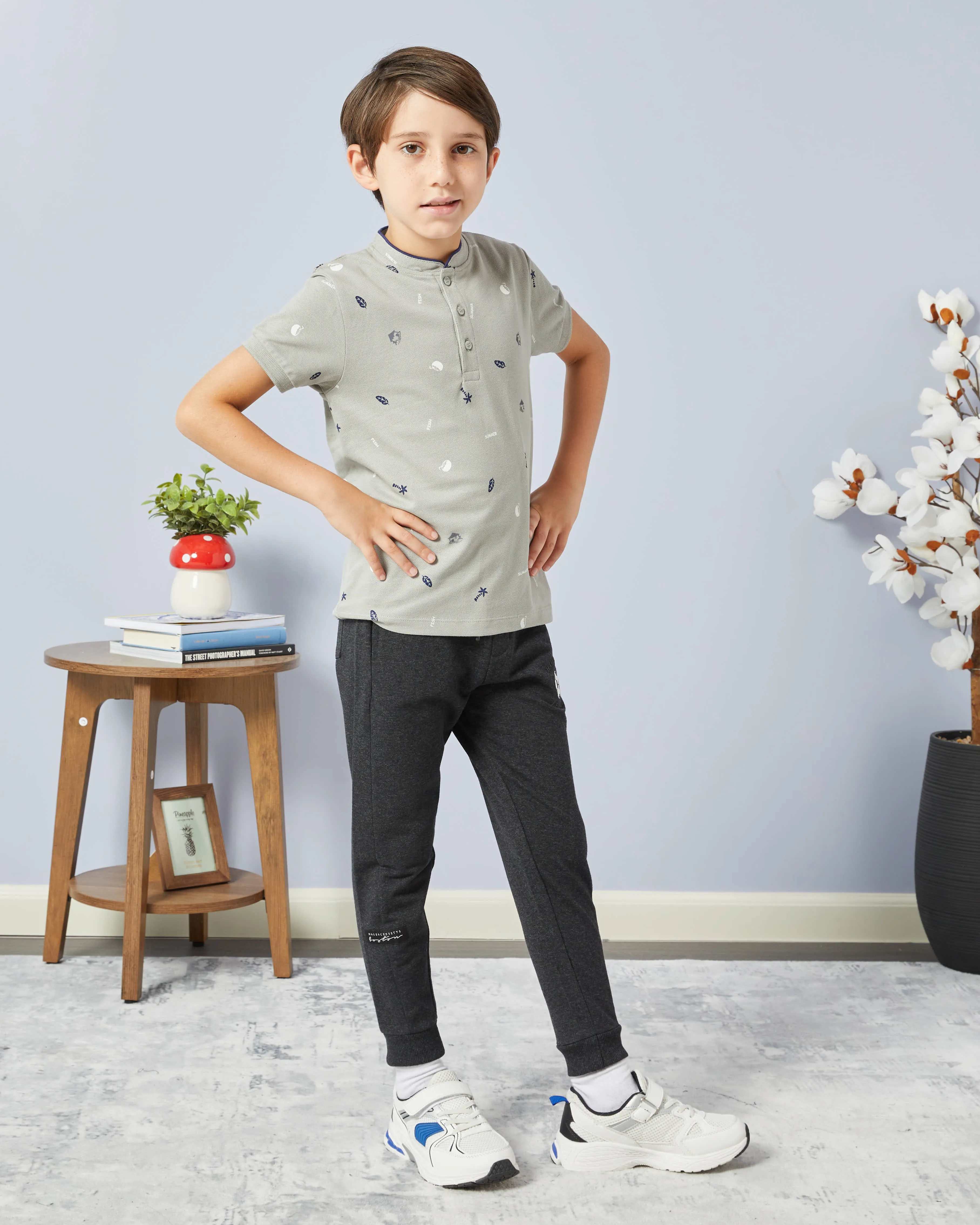 Boys Grey Skate Printed Mandarin Collar Shirt sold by Redtag product image thumbnail 2