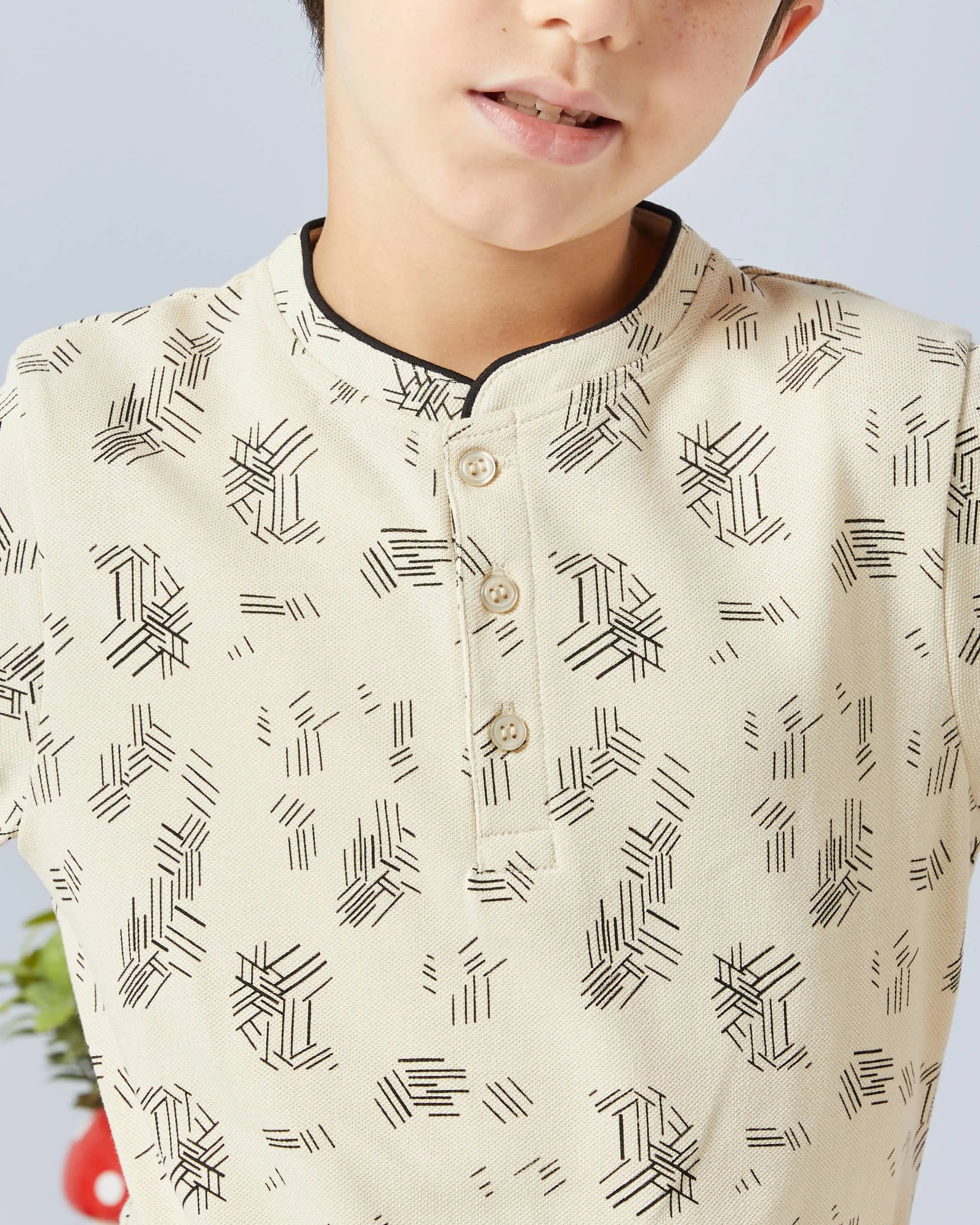 Boys Beige Printed Mandarin Collar Polo sold by Redtag product image thumbnail 4