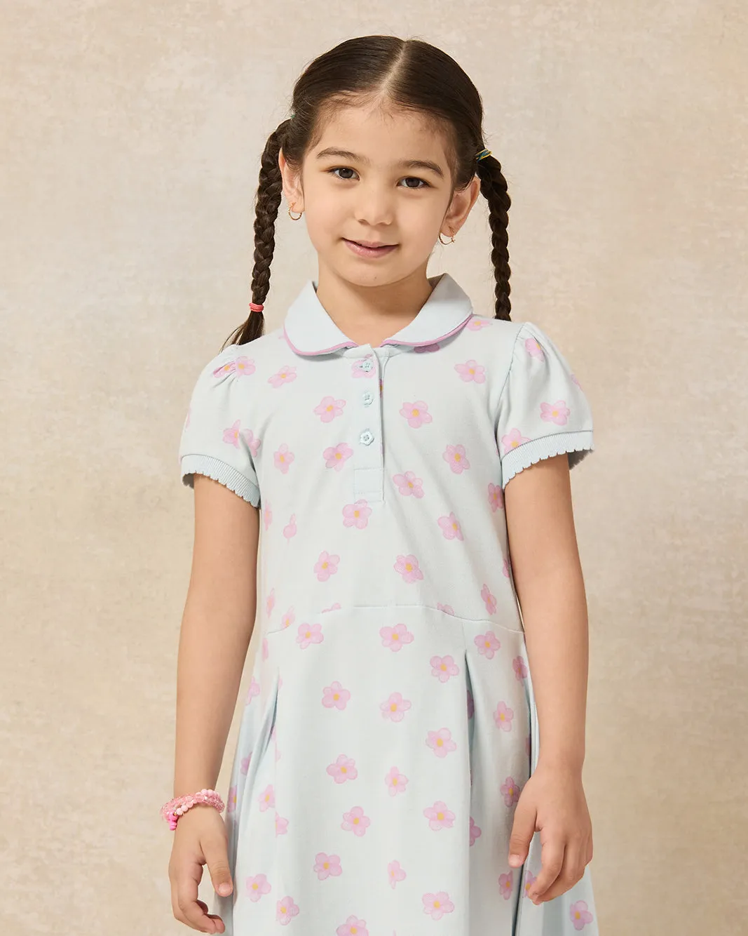 Girls Blue Floral Collar Pique Dress sold by Redtag product image thumbnail 2