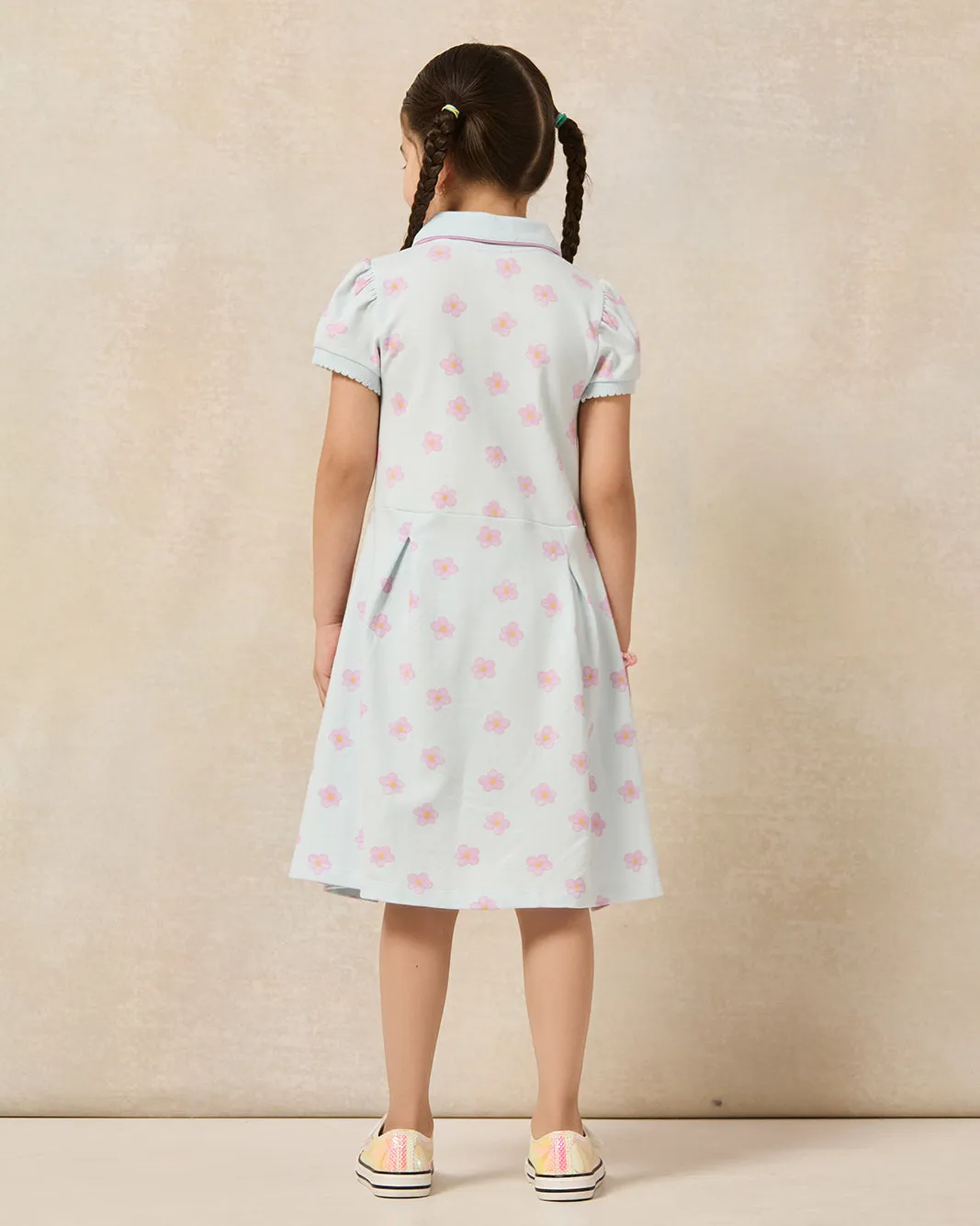 Girls Blue Floral Collar Pique Dress sold by Redtag product image thumbnail 3