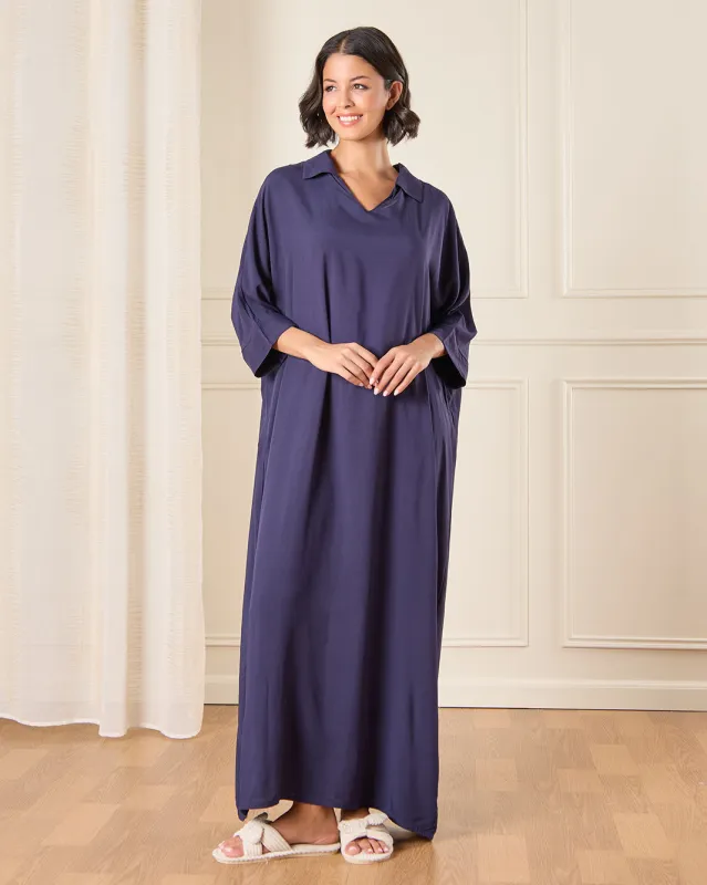 Women Navy Collared Nightgown sold by Redtag