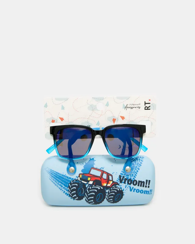 Boys Blue And Black Wayfarer Sunglasses With Printed Case sold by Redtag