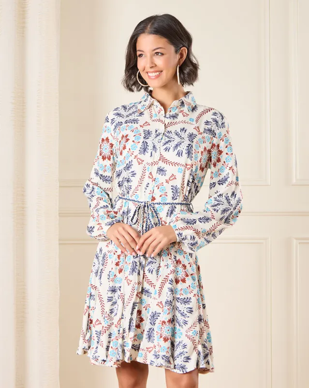 Women Ivory Printed Knee Length Belted Dress sold by Redtag