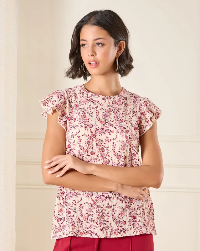 Women Pink Printed Cap Sleeve blouse sold by Redtag
