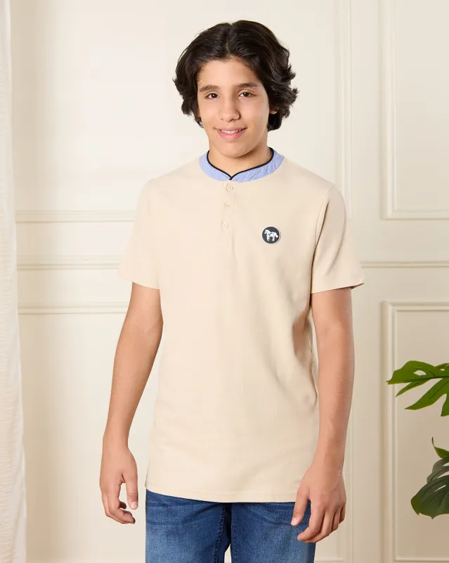 Senior Boys Beige Embellished Polo Shirt sold by Redtag