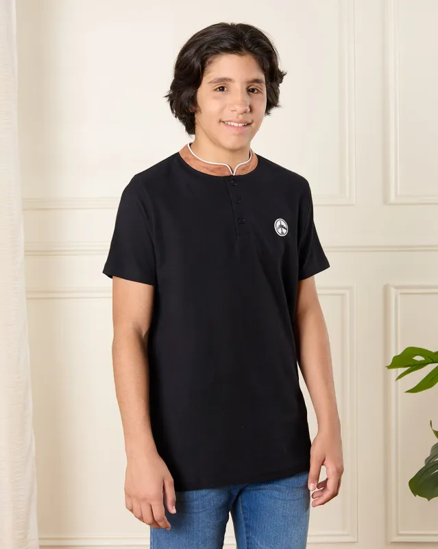 Senior Boys Black Embellished Polo Shirt sold by Redtag