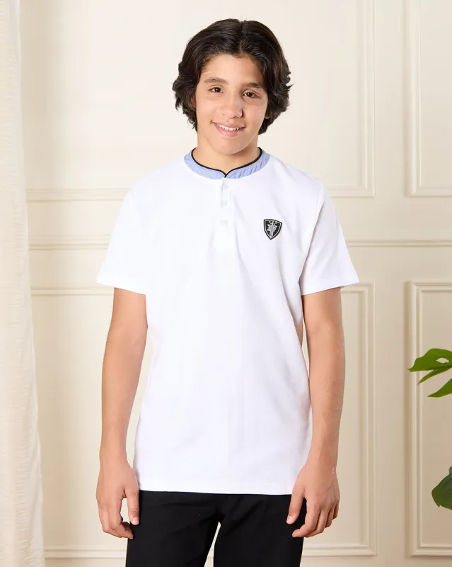 Senior Boys White Embellished Polo Shirt sold by Redtag