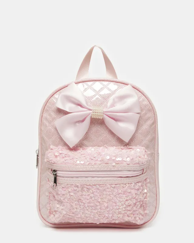Girls Pink Bow Backpack sold by Redtag