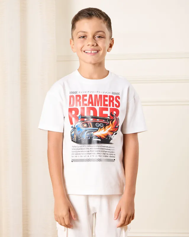 Boys White Printed Loose Fit T-Shirt sold by Redtag