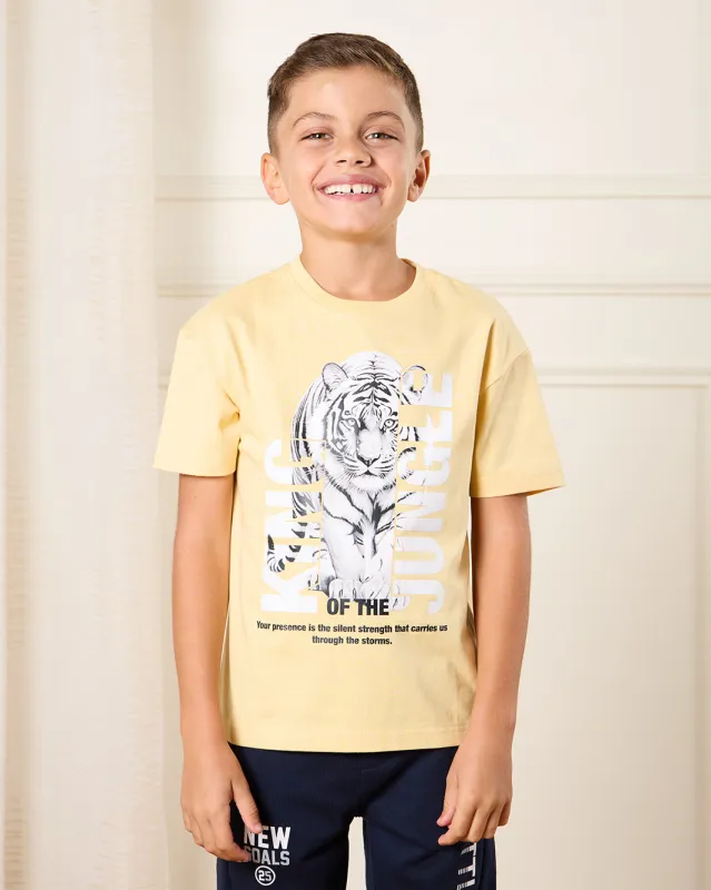 Boys Yellow Printed Loose Fit T-Shirt sold by Redtag