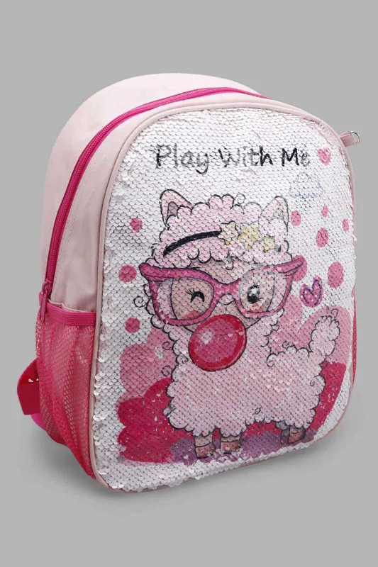 Pink Embellished Sequins Backpack For Girls sold by Redtag
